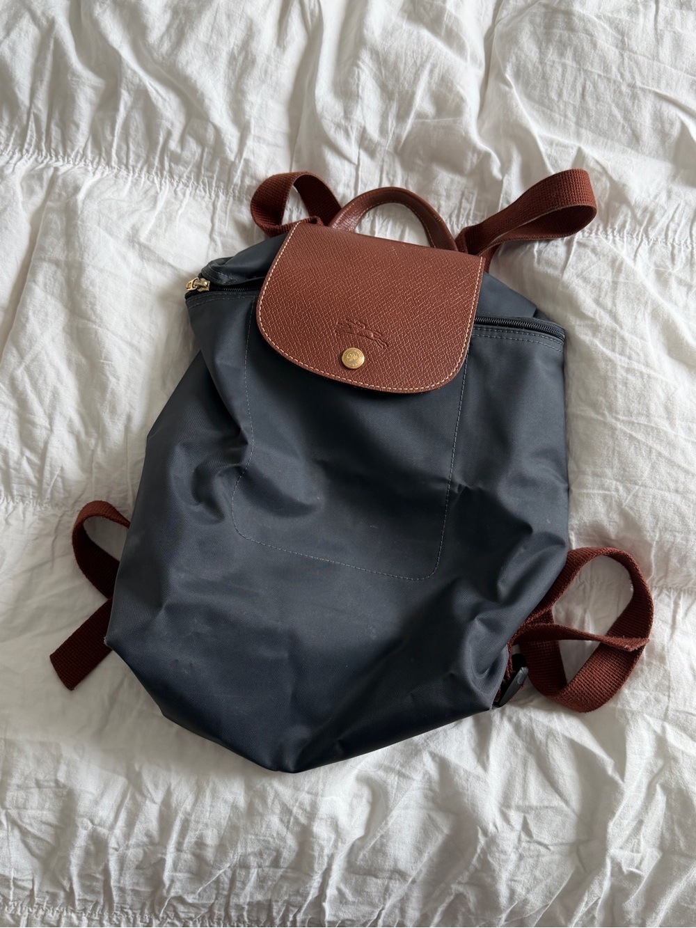 Longchamp Le Pliage Small Black and Brown Nylon Backpack